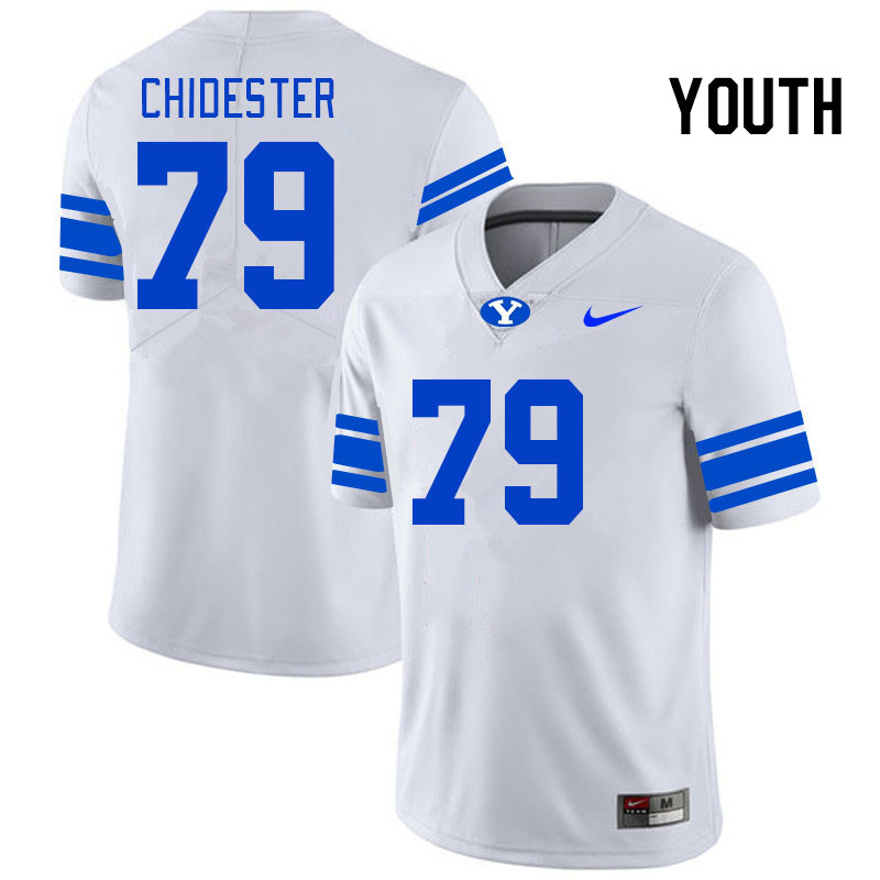 Youth #79 Kaden Chidester BYU Cougars College Football Jerseys Stitched-White - Click Image to Close